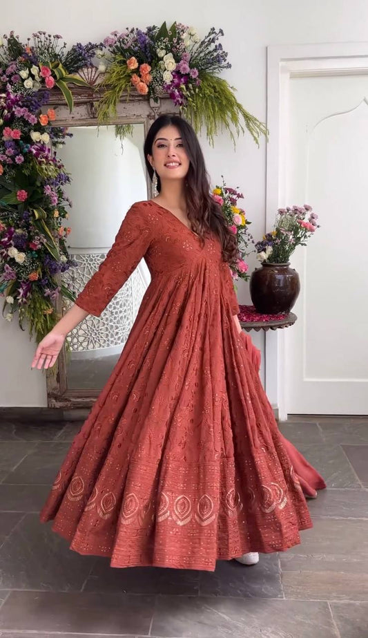 Designer Party Wear Look  Anarkali Suit With Embroidery Sequence  Work With Bottom and Dupatta