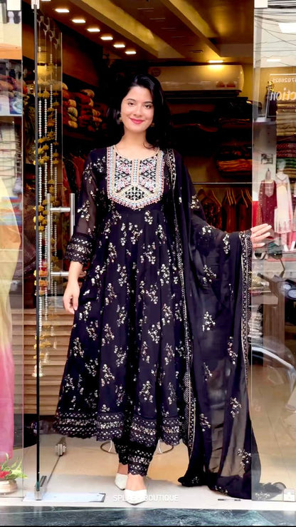 Beautiful Black Color Georgette Sequence Work  Suit