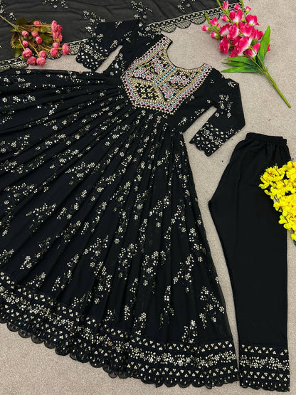 Beautiful Black Color Georgette Sequence Work  Suit
