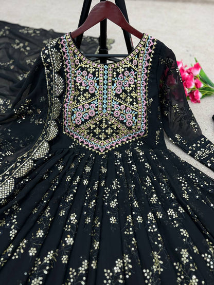 Beautiful Black Color Georgette Sequence Work  Suit