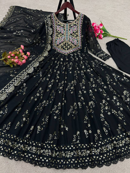 Beautiful Black Color Georgette Sequence Work  Suit