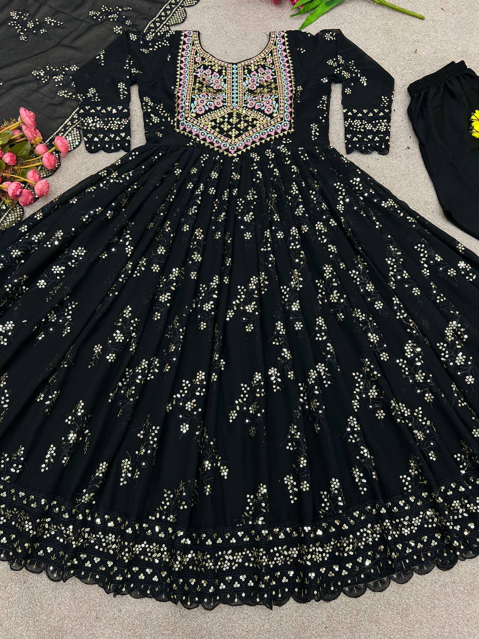 Beautiful Black Color Georgette Sequence Work  Suit