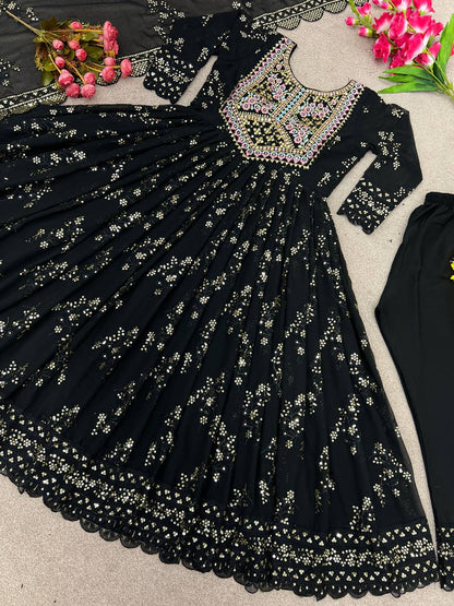 Beautiful Black Color Georgette Sequence Work  Suit