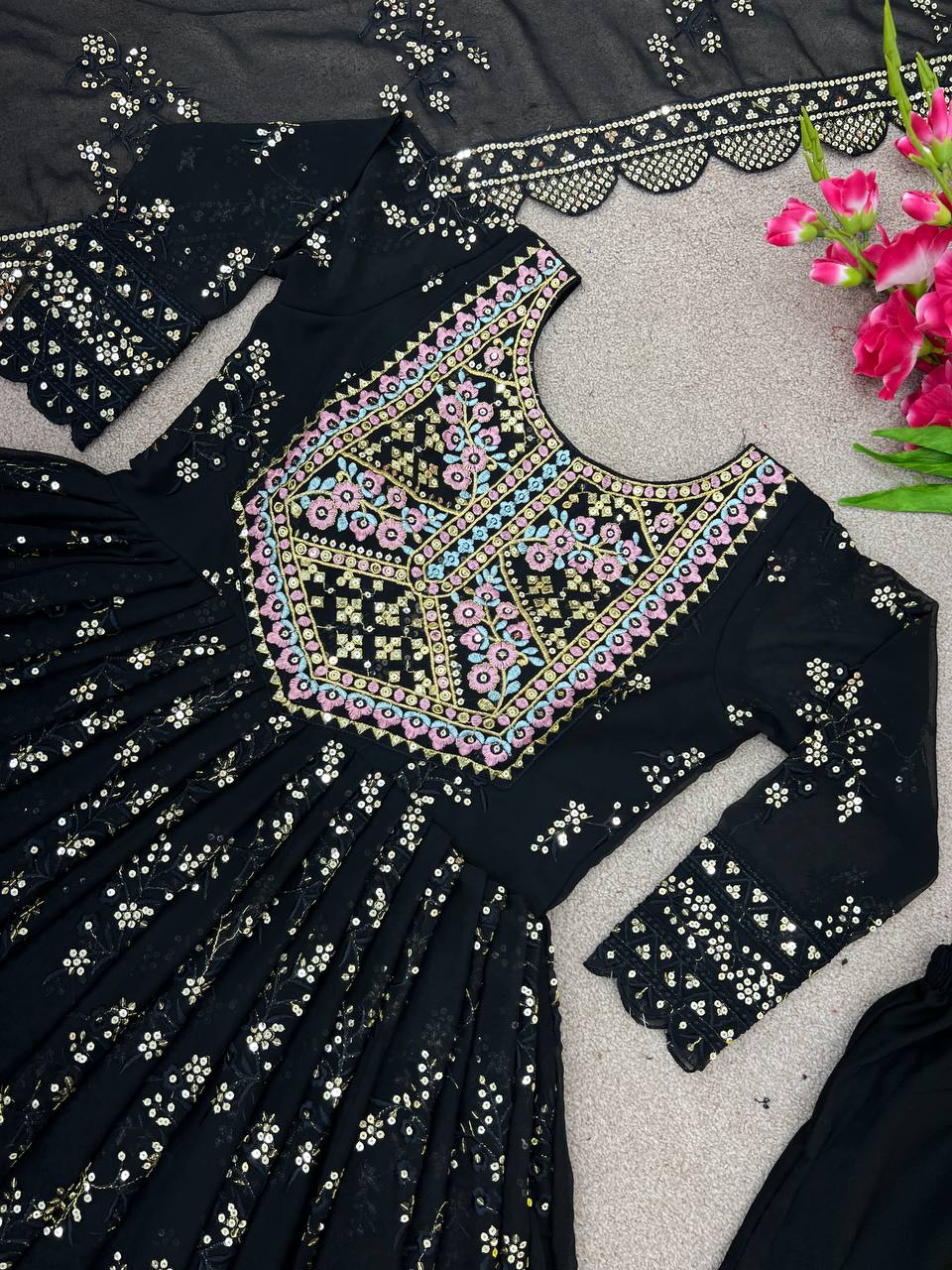 Beautiful Black Color Georgette Sequence Work  Suit