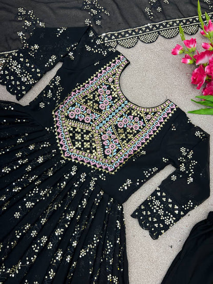 Beautiful Black Color Georgette Sequence Work  Suit