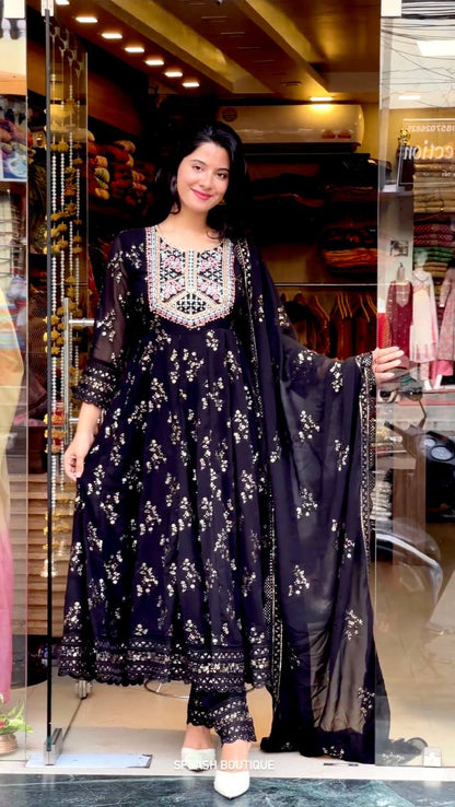 Beautiful Black Color Georgette Sequence Work  Suit