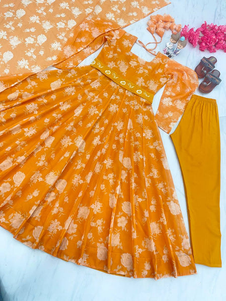 Beautiful New Party Wear Look Anarkali Gown,Dupatta & Bottom Set