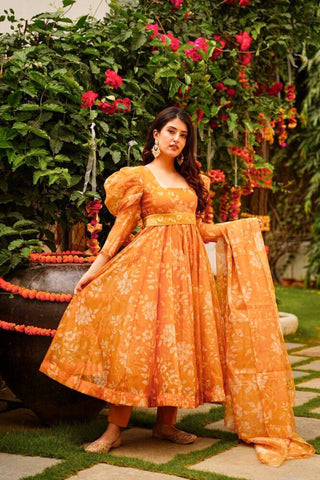 Beautiful New Party Wear Look Anarkali Gown,Dupatta & Bottom Set