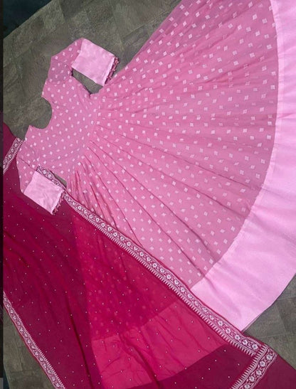 Party Wear Pink Color Georgette Embroidered Work Anarkali Suit