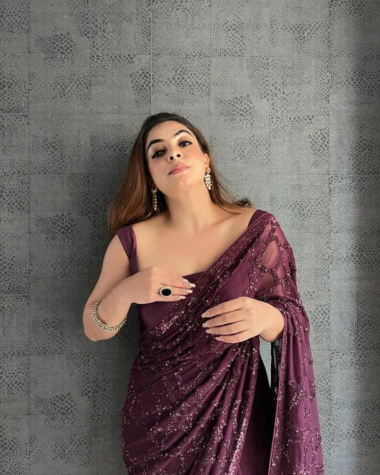 Beautiful Silk Embroidery Work Saree with blouse for women