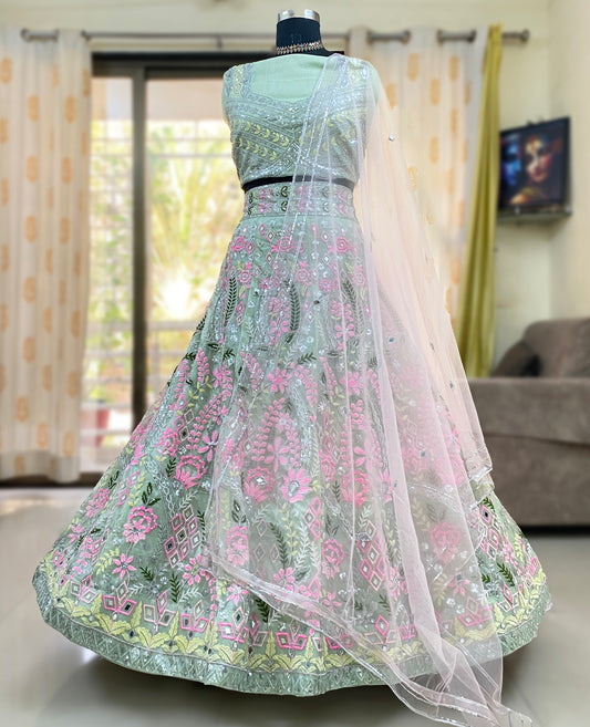 Latest Embroidery Real Mirror Lehenga for Women