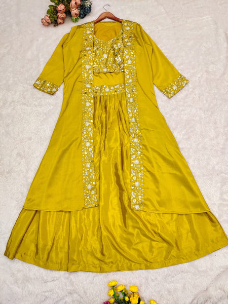 Premium Chinnon Silk Lehenga Set with Shrug (Ready to Wear)