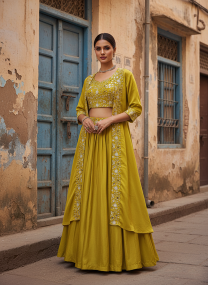 Premium Chinnon Silk Lehenga Set with Shrug (Ready to Wear)