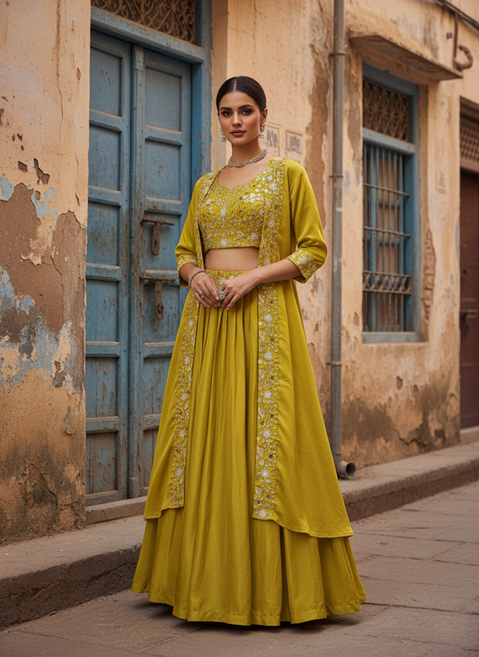 Premium Chinnon Silk Lehenga Set with Shrug (Ready to Wear)