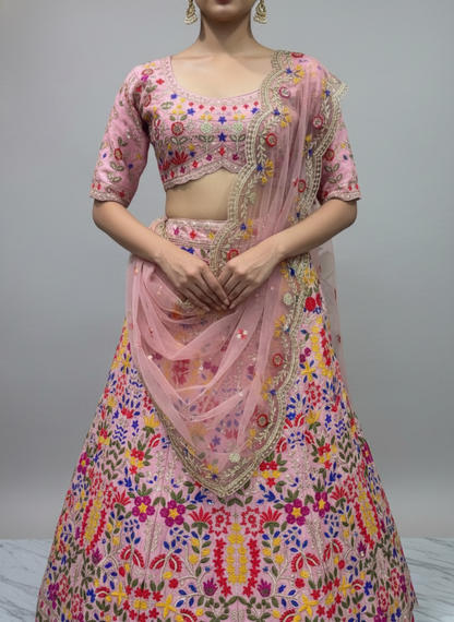 Premium Faux Georgette Embroidered Lehenga Choli With Sequins Work, Heavy Cancan & Net Dupatta – Wedding & Party Wear