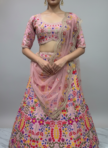 Premium Faux Georgette Embroidered Lehenga Choli With Sequins Work, Heavy Cancan & Net Dupatta – Wedding & Party Wear