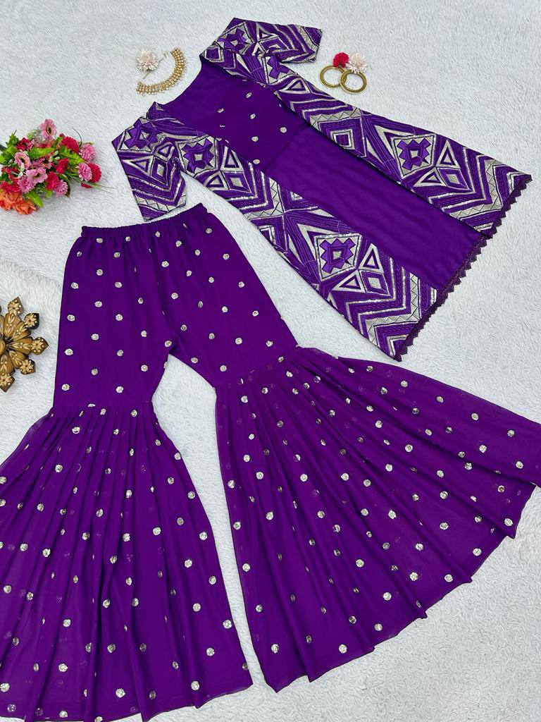 Beautiful Wine Color Georgette Sequence Work Party Wear Indo Western