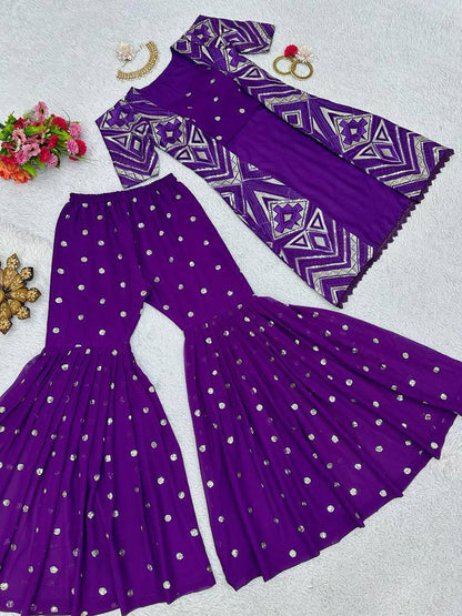 Beautiful Wine Color Georgette Sequence Work Party Wear Indo Western