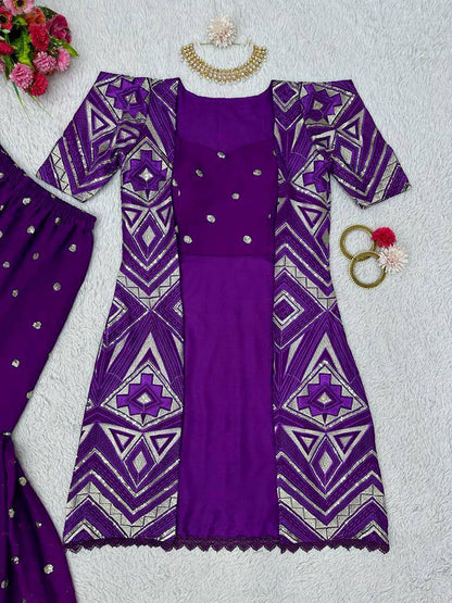Beautiful Wine Color Georgette Sequence Work Party Wear Indo Western