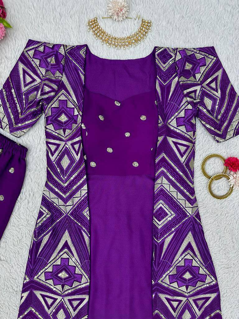 Beautiful Wine Color Georgette Sequence Work Party Wear Indo Western