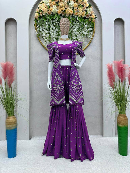 Beautiful Wine Color Georgette Sequence Work Party Wear Indo Western