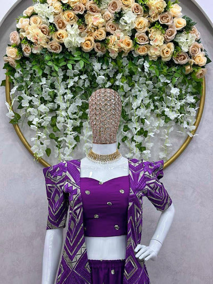 Beautiful Wine Color Georgette Sequence Work Party Wear Indo Western