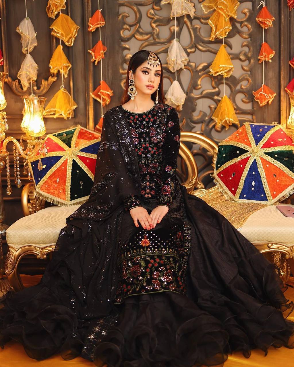 Amazing Black Color Viscos Velvet Sequence Thread Work Indo Western