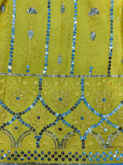 Pleasant Yellow Color Georgette Sequence Embroidered Work Lehenga Choli