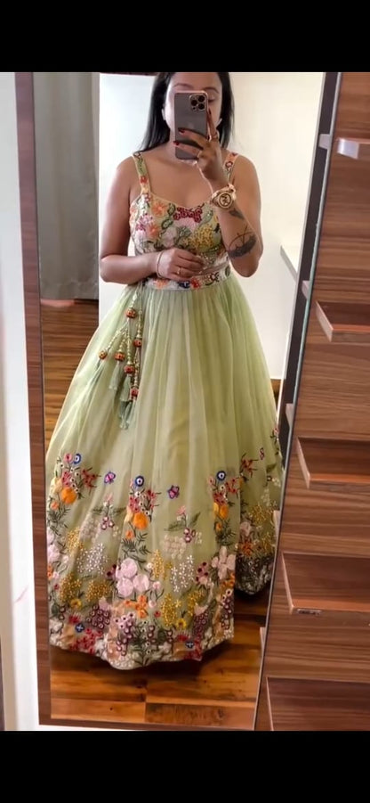 Elegant Tabby Silk Embroidered Work Wedding Wear Lehenga Choli