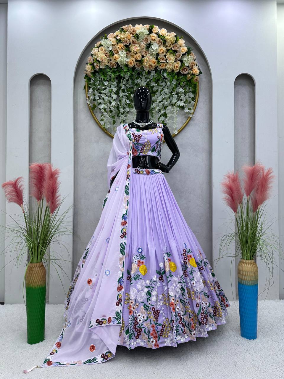 Elegant Tabby Silk Embroidered Work Wedding Wear Lehenga Choli