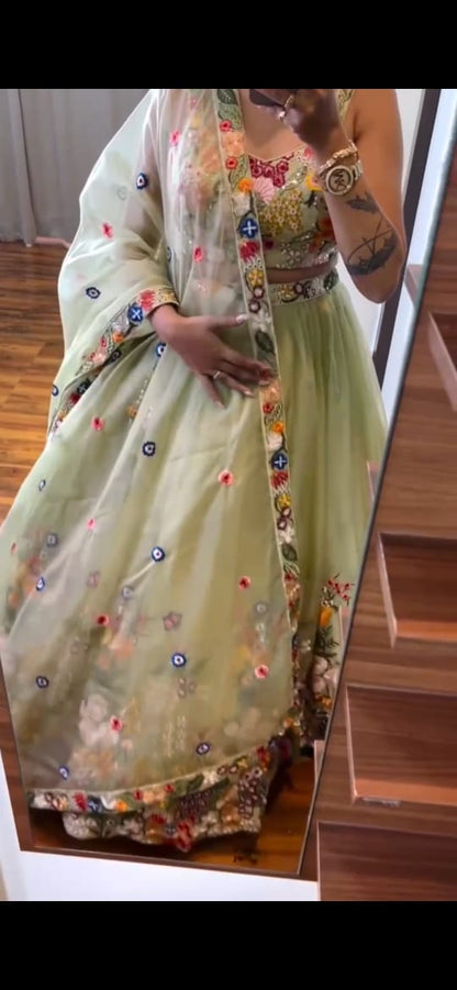 Elegant Tabby Silk Embroidered Work Wedding Wear Lehenga Choli