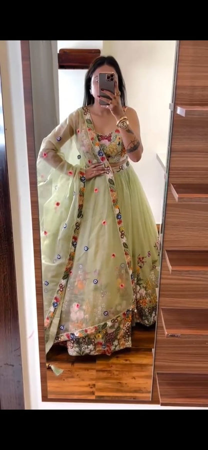 Elegant Tabby Silk Embroidered Work Wedding Wear Lehenga Choli