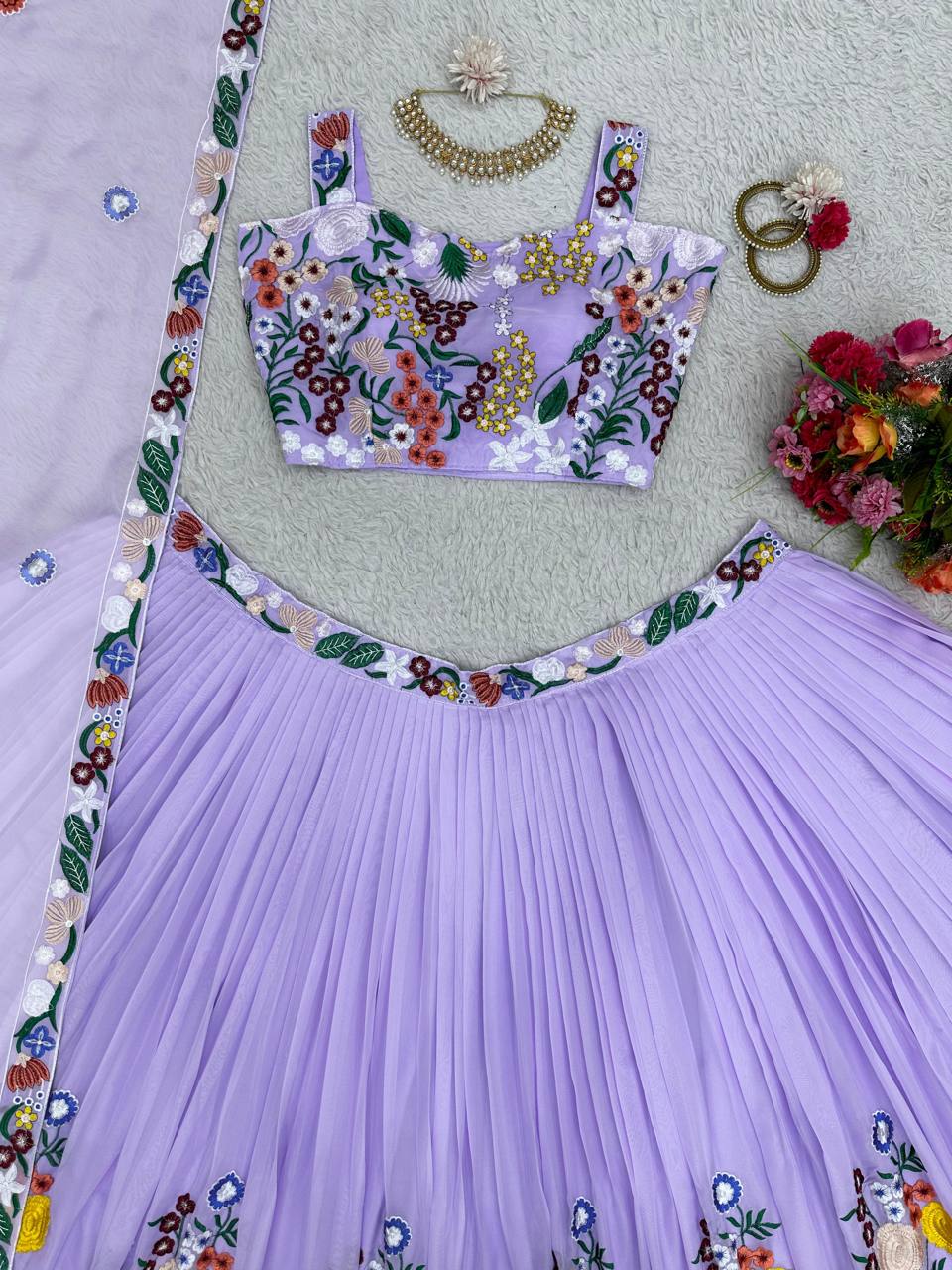 Elegant Tabby Silk Embroidered Work Wedding Wear Lehenga Choli