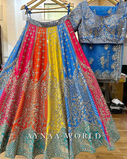 Wedding Wear Multi Color Mono Phantom Zari Sequence Work Lehenga Choli