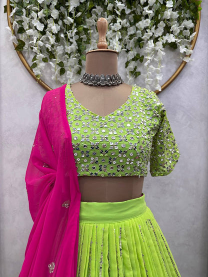 Best Quality Green Color Sequence Work Georgette Lehenga Choli
