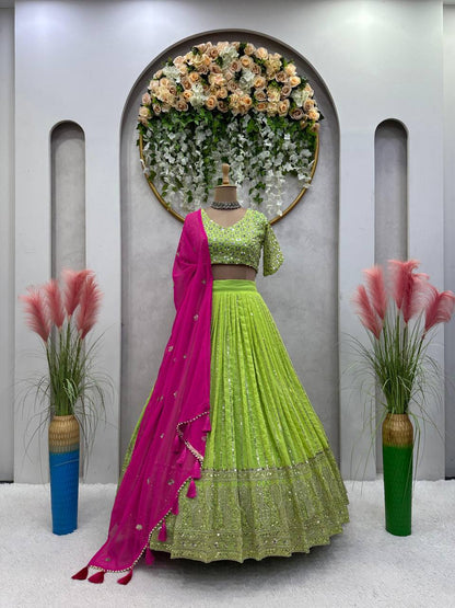 Best Quality Green Color Sequence Work Georgette Lehenga Choli