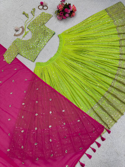 Best Quality Green Color Sequence Work Georgette Lehenga Choli