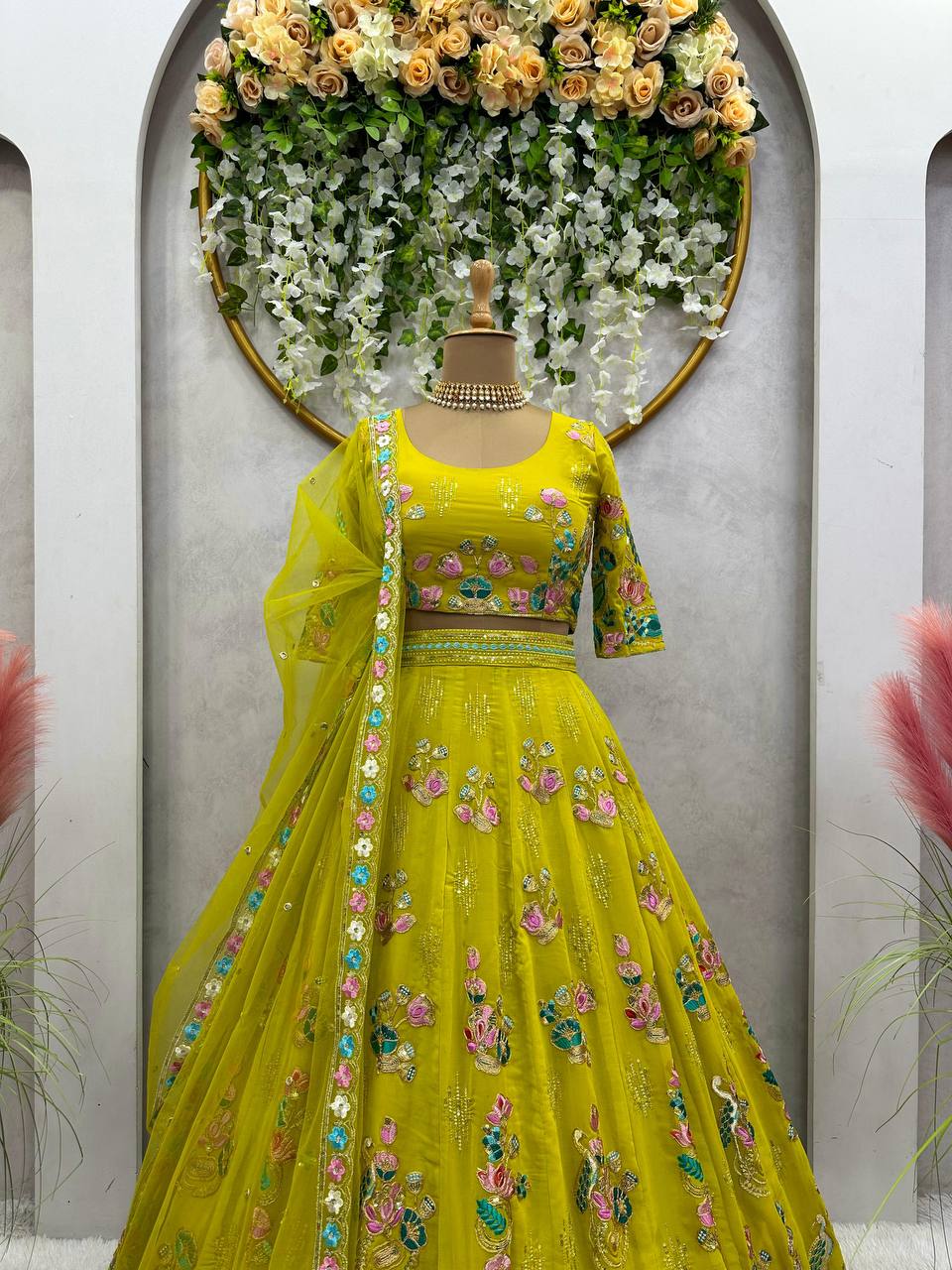 Beautiful Green Color Georgette Sequence Work Lehenga Choli For Women