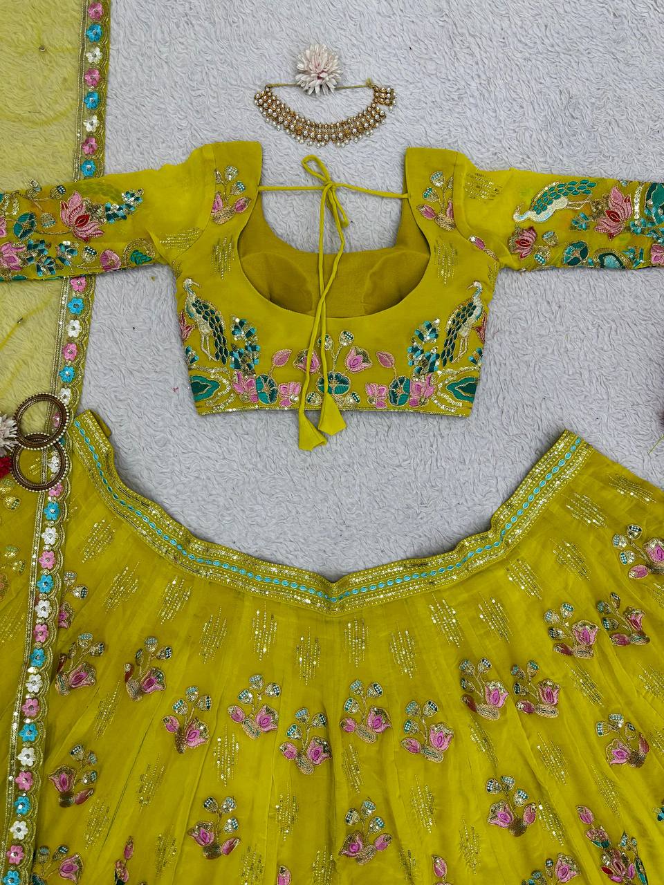 Beautiful Green Color Georgette Sequence Work Lehenga Choli For Women