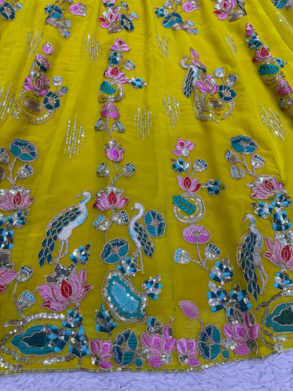 Beautiful Green Color Georgette Sequence Work Lehenga Choli For Women