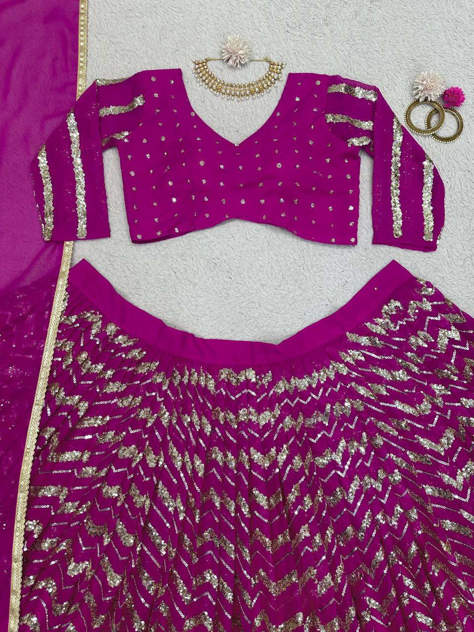 Wedding Wear Wine Color Georgette Sequence Work Lehenga Choli