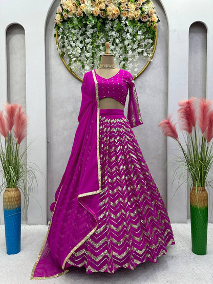 Wedding Wear Wine Color Georgette Sequence Work Lehenga Choli