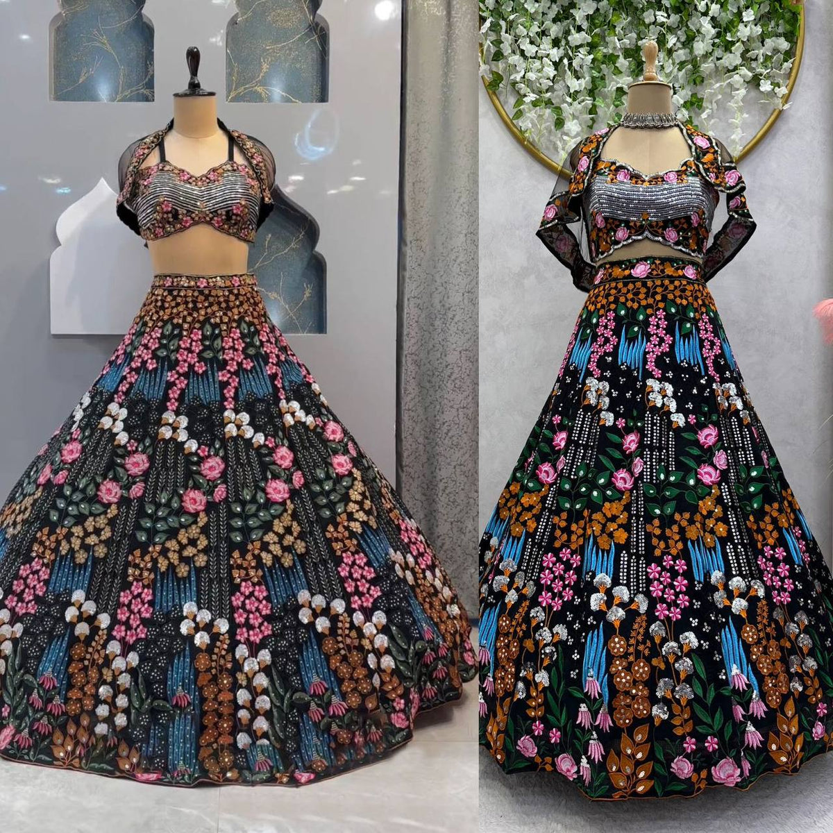Trendy Black Color Georgette Sequence Work Wedding Wear Koti Lehenga Choli