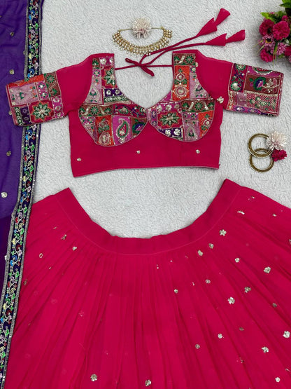 Georgette Wedding Wear Sequence Thread Work Lehenga Choli