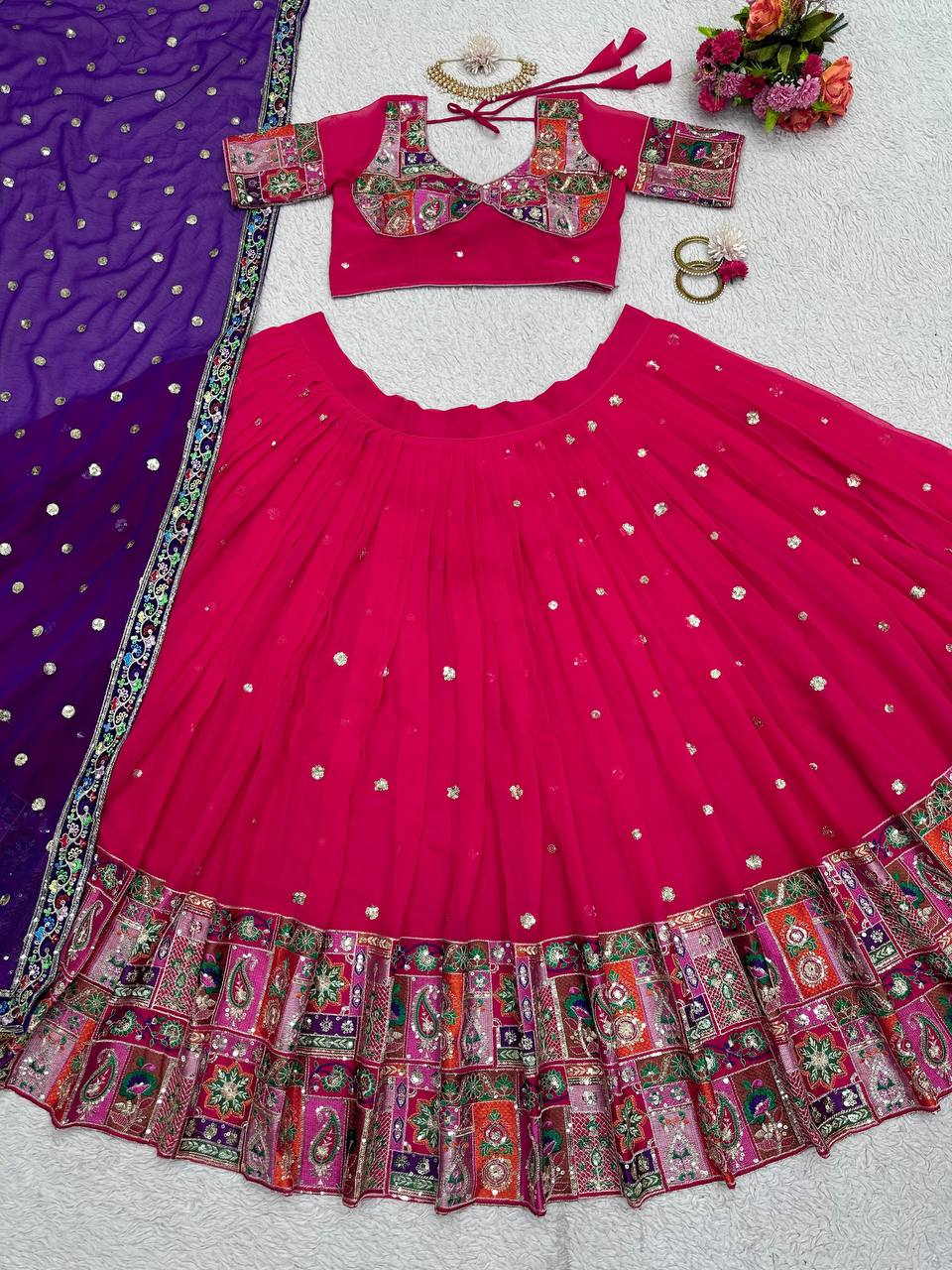 Georgette Wedding Wear Sequence Thread Work Lehenga Choli