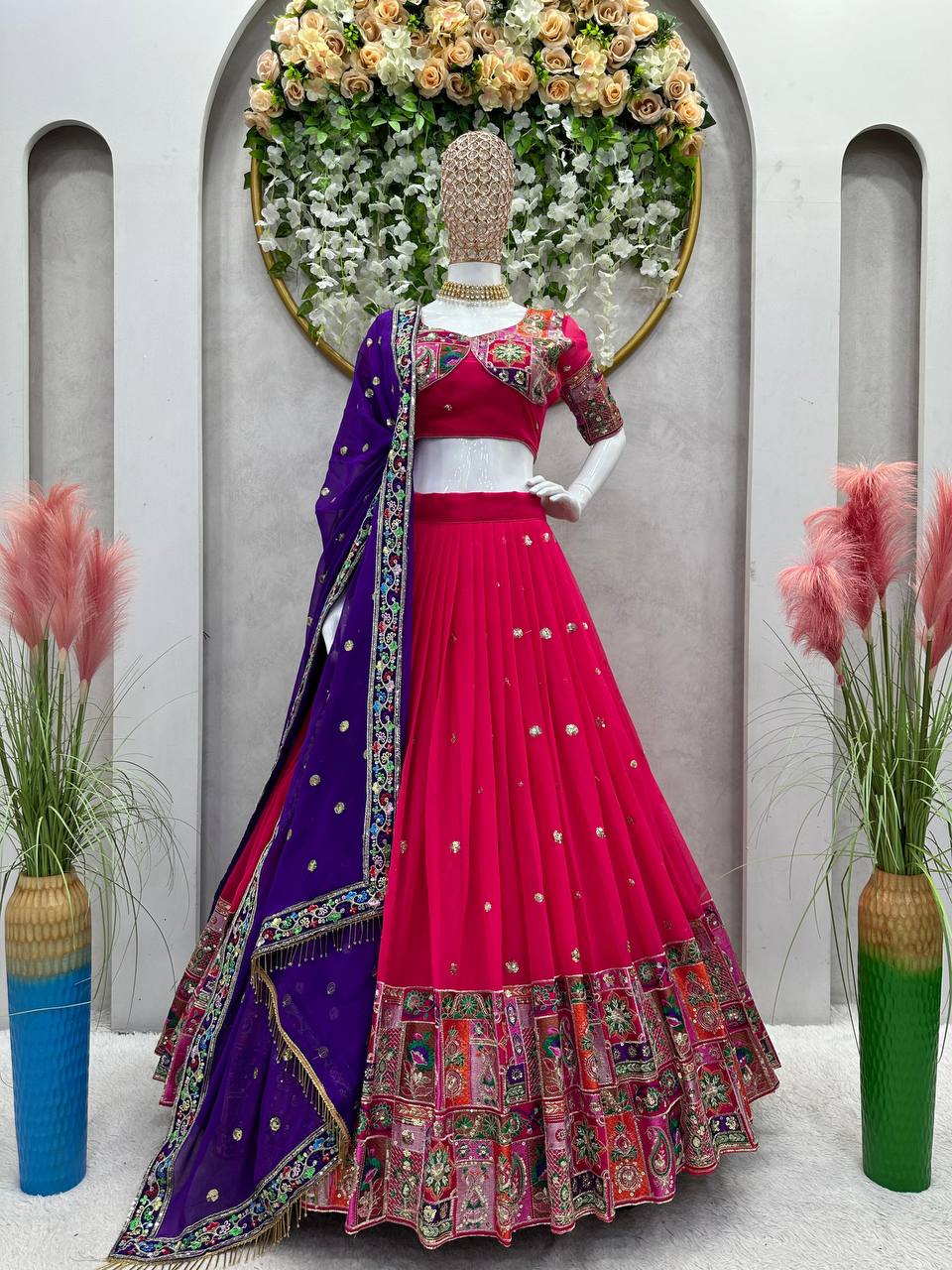 Georgette Wedding Wear Sequence Thread Work Lehenga Choli