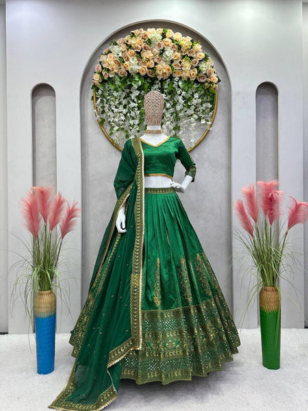 Wedding Wear Green Color Malbari Silk Sequence Work Lehenga Choli