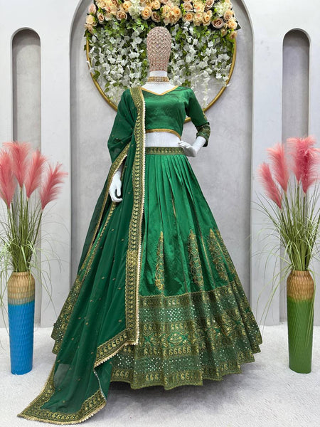 Wedding Wear Green Color Malbari Silk Sequence Work Lehenga Choli