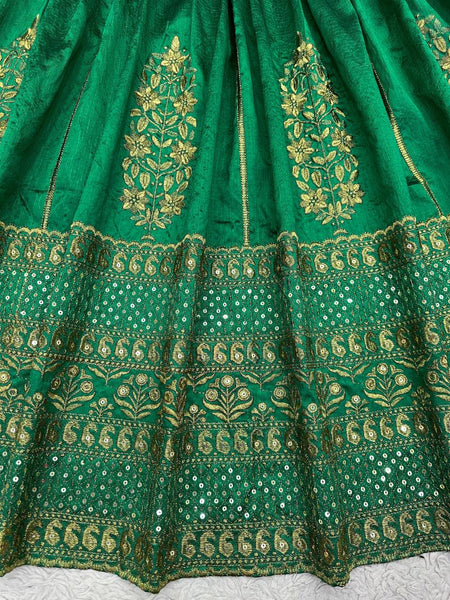 Wedding Wear Green Color Malbari Silk Sequence Work Lehenga Choli