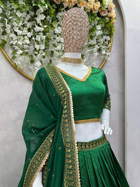 Wedding Wear Green Color Malbari Silk Sequence Work Lehenga Choli